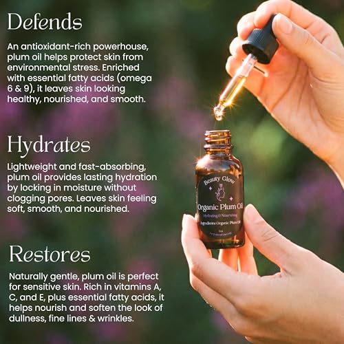 Organic Plum Oil Cold Pressed for Face Anti-Aging Facial Moisturizer Plumping Miracle Serum Natural Skincare Beauty Glow Antioxidant 1 Fl Oz/30mL