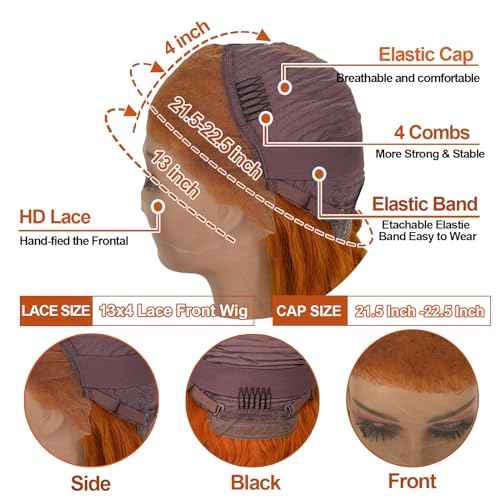 32 Inch Ginger Lace Front Wigs Human Hair Body Wave Wigs 13x4 HD Transparent Lace Frontal Glueless Ginger Orange Wigs Human Hair 180% Density Orange Wig Pre Plucked With Baby Hair