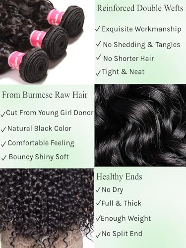 KLAIYI Water Wave Human Hair Bundles 18-22 Inch Natural Color Sew-In Extensions