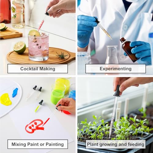 8 Pack, 1 mL Glass Eye Dropper with Measurement - Long & Short, Bent & Straight Tip Calibrated Glass Medicine Droppers, Accurate Dose Pipette Dropper for Essential Oils, Feeding, Ear, Lab, Health Care