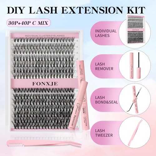 DIY Lash Clusters Kit for At-Home Eyelash Extensions | 280 Cluster Lashes (9mm-16mm) with Lash Glue, Bond Sealer & Tweezers | Reusable Cluster Lash Extension Kit for Natural Volume(30D+40D)