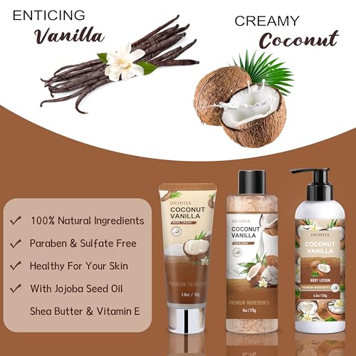 Coconut Vanilla Spa Gift Basket Set for Women - 8 Piece
