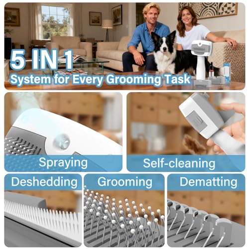 5-in-1 Pet Steam Brush for Dogs & Cats - Deshedding & Dematting