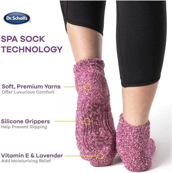 Dr. Scholl's Womens Low Cut Soothing Spa - Lavender & Vitamin E Infused 2 3 Pair Packs Bottom Grippers Sock, Blue/Gray, 4-10 US