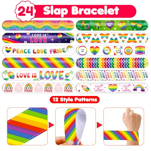 48Pc LGBT Pride Party Favors - Rainbow Tattoos & Slap Bracelets