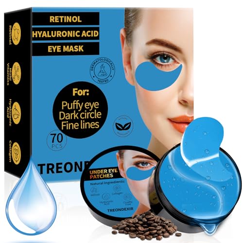 Under Eye Masks for Dark Circles and Puffiness 70PCS, Under Eye Patches for Puffy Eyes Treatment, Under Eye Gel Pads w/Collagen, Retinol, Hyaluronic Acid for Eye Bags Treatment, Gel Eye Mask Skincare