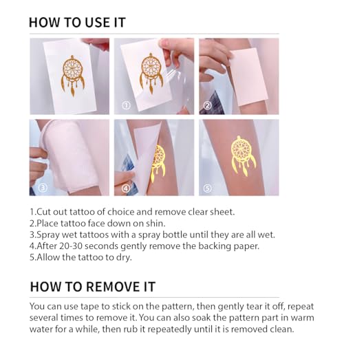Gold Silver Metallic Temporary Tattoos - 10 Sheet Waterproof