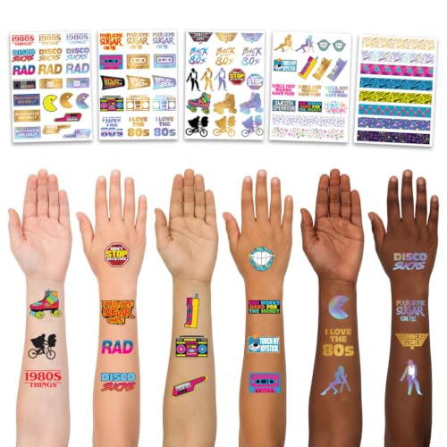 Retro 80s Temporary Tattoos - 5 Waterproof Sheets