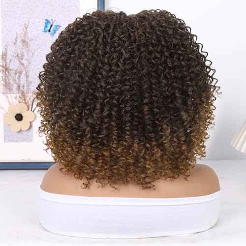 WIGER Short Bob Lace Front Wigs Middle Part Wigs Pre Plucked Curly 13x4x1 T Lace Part Wigs Ombre Brown Afro Kinky Curly Wigs Synthetic Curly Wig for African American women