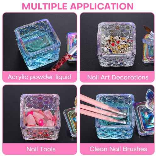 Noverlife Mini Glass Dappen Dish for Nail Art Acrylic Liquid Powder, Crystal Monomer Dish with Butterfly Lid, Small Monomer Cup Acetone Dish Acrylic Liquid Cup for Home & Nail Salon Manicure Tools