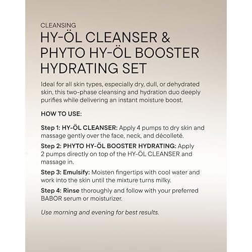 BABOR HY-OL Cleanser & Phyto HY-OL Booster Hydrating Set, Double Cleansing, Oil Cleanser and Makeup Remover Oil for Dull, Dry Skin