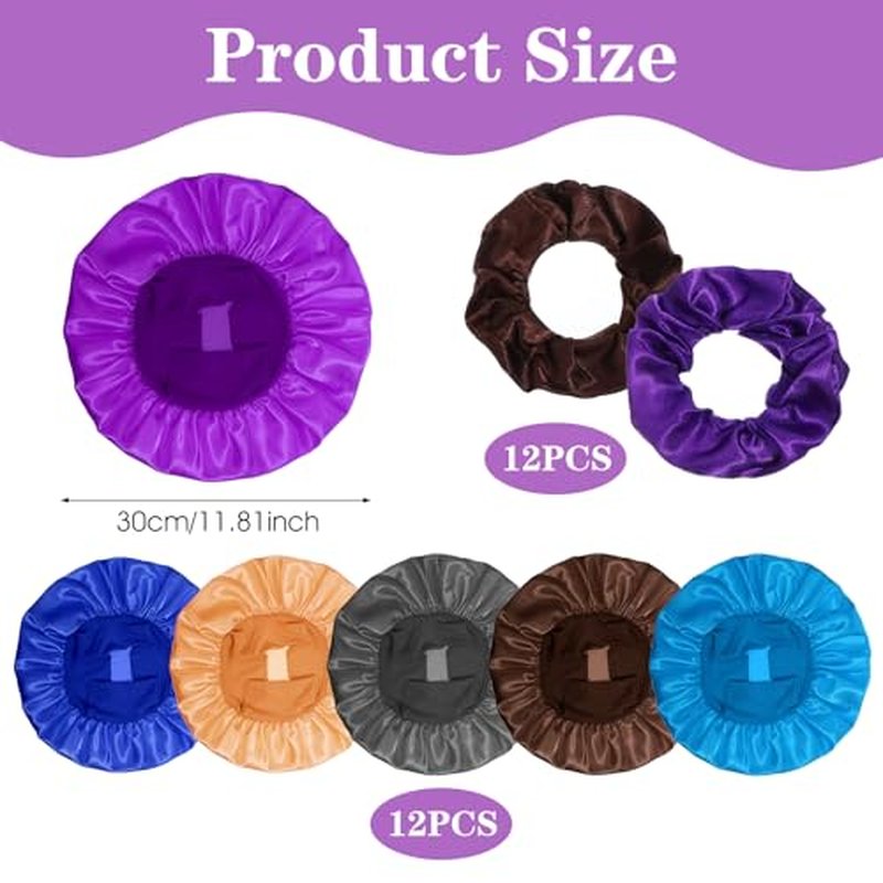 12Pcs Satin Sleep Bonnets for Curly Hair & Braids