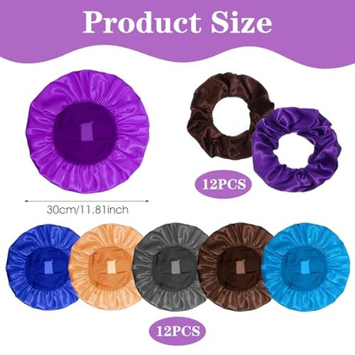 12Pcs Satin Sleep Bonnets for Curly Hair & Braids