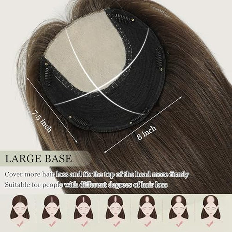Aimeolyn Human Hair Topper 16" Large Base for Thinning Hair