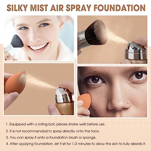AirBrush Foundation Spray, Silky Mist Spray Makeup Kit with Brush, Full Coverage Foundation for Smooth Radiant Finish, Formula Breathable Lightweight Hydrating | #04 Buff Beige