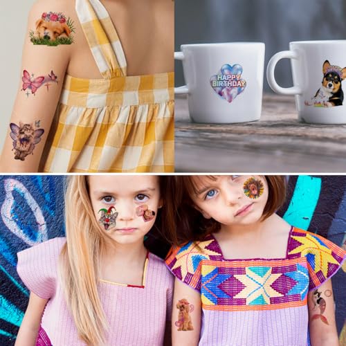 Funny Cat Dog Temporary Tattoos - 12 Sheets Cute Dog Cat Meme Tattoos for Kids Birthday Decorations Party Supplies, School Rewards Gifts Ideas for Girls Boys