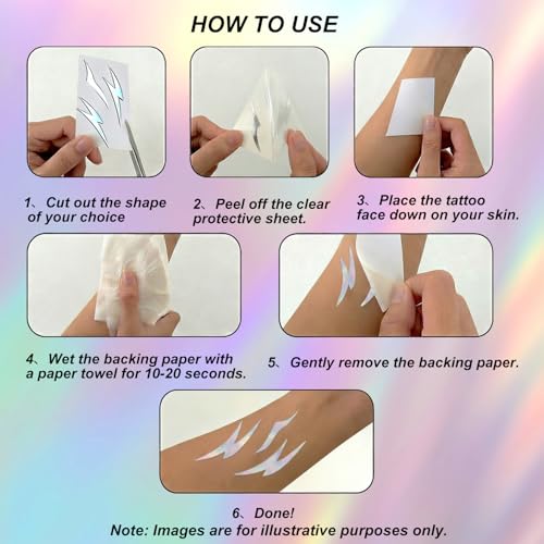 Holographic Lightning Bolt Temporary Tattoos | Y2K Rave Festival (3 Sheets)