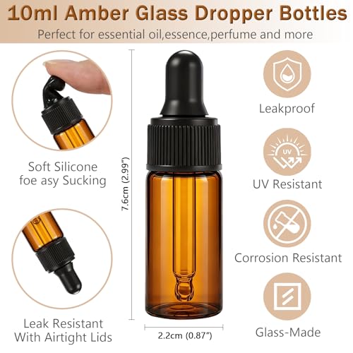 10ml Amber Glass Bottles with Dropper (10 Pack)
