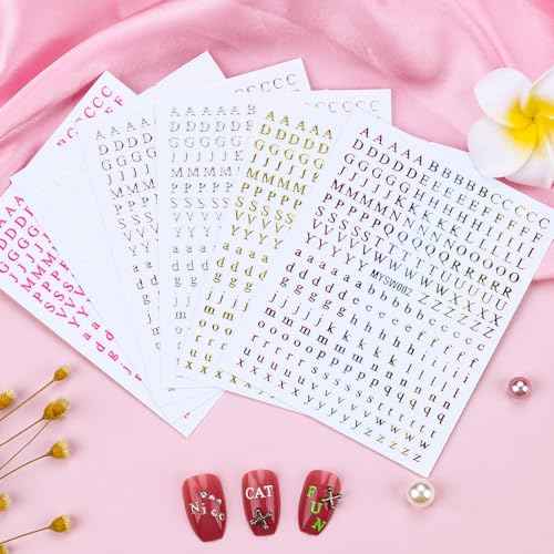 12 Sheets Alphabet Nail Art Stickers 3D Black White Gold Nail Letter Stickers Large Small Self-Adhesive English Nail Decals Manicure Accessories for Women Girls DIY Nail Art Design