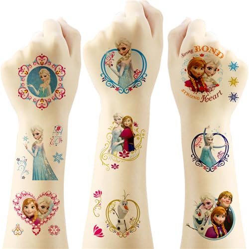 kingmagnate 40pcs Temporary Tattoos for Kids,Frozen Party Favors Fake Tattoos Stickers,Kawaii Birthday Party Supplies,Birthday Decorations Party Game Activities Reward Gifts (Blue-A)