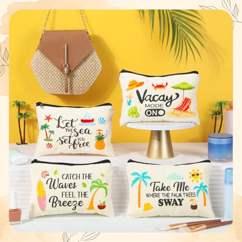 Kacctyen 16 Pcs Beach Makeup Bag Summer Cosmetic Bag Bulk with Zipper Portable Beach Essentials Kit Survival Kit Travel Make up Pouch Storage Pouch for Women Large Capacity Gift Travel(Summer)