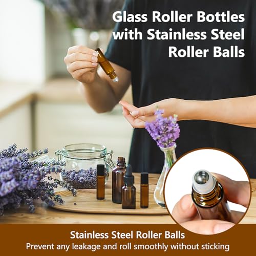 Amber Glass Roller Bottles 10ml, 54 Pack Essential Oils