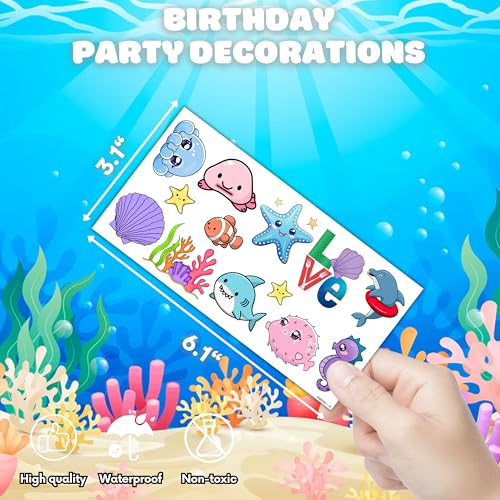 Under The Sea Temporary Tattoos 10 Sheets 110 PCS Ocean Animals Party Decorations Favors Supplies Summer Theme Birthday Cute Stickers Christmas Gifts for Boys Girls Class School Prizes Carnival