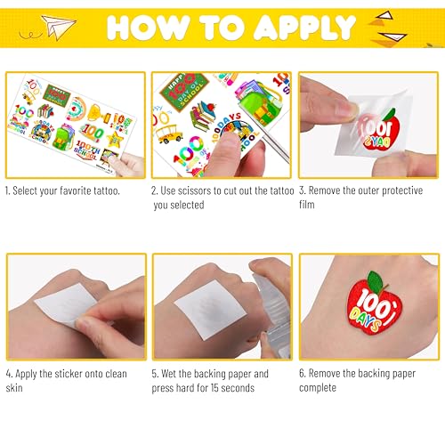 100 Days of School Temporary Tattoos - 96 Piece Set
