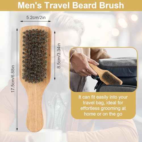 Brrnoo Double Sided Beard Brush, Imitation Bristle with Rubber Wood Handle for Men, Mustache Brush, Beard Grooming Tool - Brown