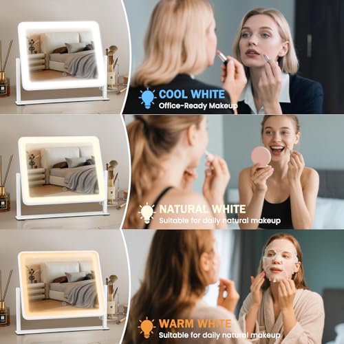 Bearolve 14"×12" LED Vanity Mirror with 3-Color Lighting & 360° Rotation
