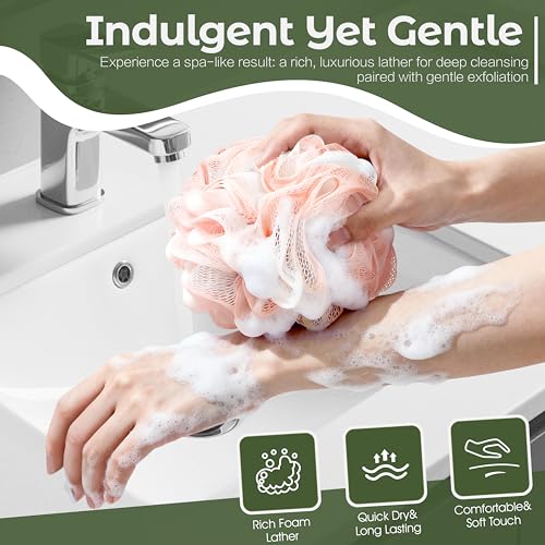 Loofah Sponge 4 Pack - Exfoliating Body Scrubber with Hanging Loop