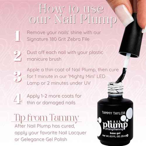 Tammy Taylor Plump Builder Gel Natural Nail Strengthener & Growth Hardener Repair Treatment Serum for Weak & Damaged Nails, Ridge Filler Base Coat Nail Polish, Clear Rubber Base, Endurecedor De U?as