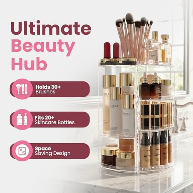 360 Rotating Makeup Organizer - Adjustable Shelf