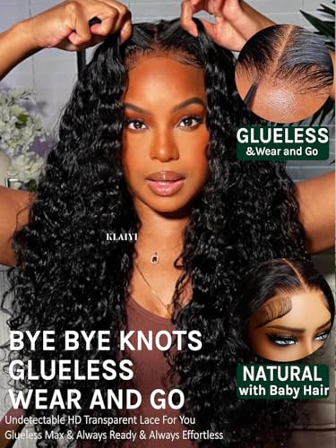 KLAIYI Water Wave Glueless Lace Front Wig 18 Inch Human Hair