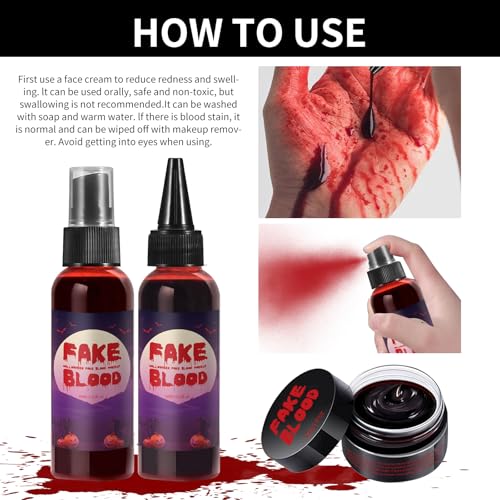 Halloween Fake Blood Makeup Kit - 3 Types, 5oz Total