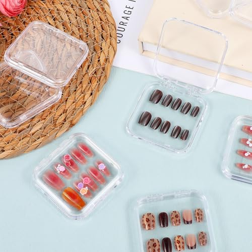 30pcs Press on Nail Case, Nail Storage Box Clear Acrylic Nails Display Box Packaging Fake Nails Storage Case with 90 Pcs Adhesive Double Sided Tape for Fake Nail-Storages,Display-/2.95*2.95inch