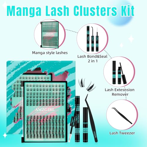 Manga Lash Clusters Kit - 144PCS Fairy Eyelash Extension with Bond & Seal