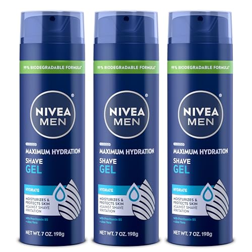 NIVEA MEN Maximum Hydration Shave Gel 3 Pack - Aloe Vera & Provitamin B5, 7 oz Can