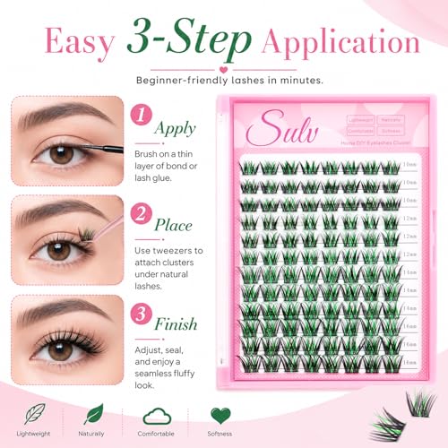 Black & Green 3D Cluster Lashes - 10mm Fluffy Extensions