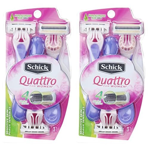 Schick Quattro Womens Disposable Razors for Sensitive Skin, 3 Count, Pack of 2