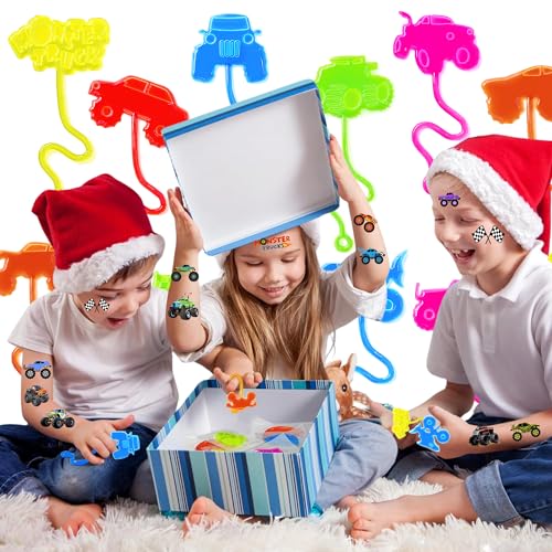48PCS Monster Truck Party Favors - 24PCS Temporary Tattoos & 24PCS Stick Hands Party - Perfect Birthday Party Supplies, Goodie Bag Stuffers, Treasure Box Toys, Classroom Prizes, and Student Gifts