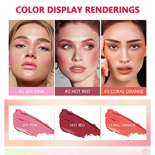 Lovelycat On-the-Go Makeup Blush Stick Tinted Moisture Stick, Shadow Lips Cheek Blusher Creamy Long Lasting Natural Nude for All Skin Natural Waterproof, Long Lasting(3PC)