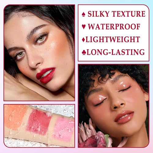 3 Colors Blush Stick with Makeup Sponges,Matte Solid Cream Blush,Multi-Use Blush Stick for Cheeks,Lips and Eye,High Pigmented Makeup Sticks Set A
