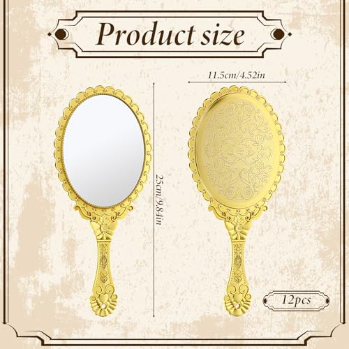 Vintage Handheld Mirror 12 Pack - 9.8" Embossed Floral Makeup