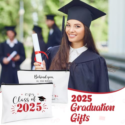 Meanplan 20 Pcs Graduation Gift Bulk Class of 2025, Canvas Makeup Bag Graduation Party Favors Inspirational Cosmetic Pouch Thank You for Guest Her Women Teacher Student Christmas(Red)