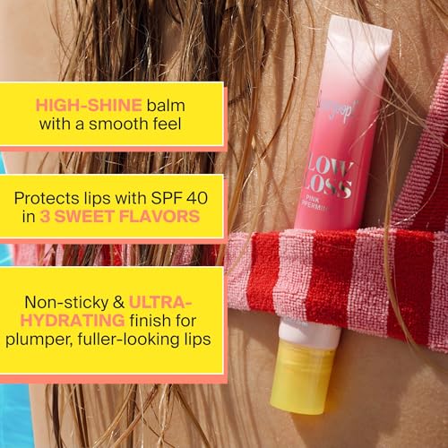 Supergoop! Glow Gloss SPF 40 Lip Balm Trio - Includes Vanilla Soft Serve, Strawberry Spritz & Pink Peppermint - Broad Spectrum Protection with a Non-Sticky, High-Shine Finish - 0.5 fl oz