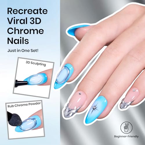 Beetles Chrome Nail Art Gel F-Clear-1 15g Mirror Effect Builder & Rhinestone Glue