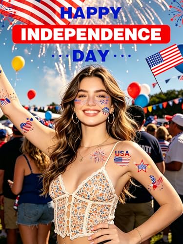 4th of July Temporary Tattoos - 36PC Patriotic Freckle Face Stickers
