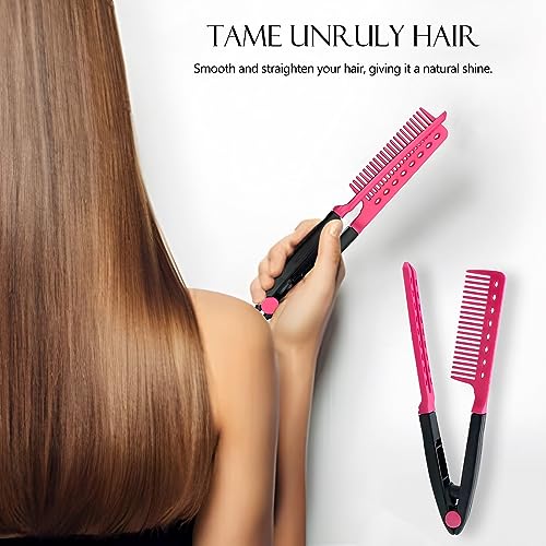 Hair Straightening Set - 2-Pack Flat Iron Comb for Tangle-Free Styling, Pink