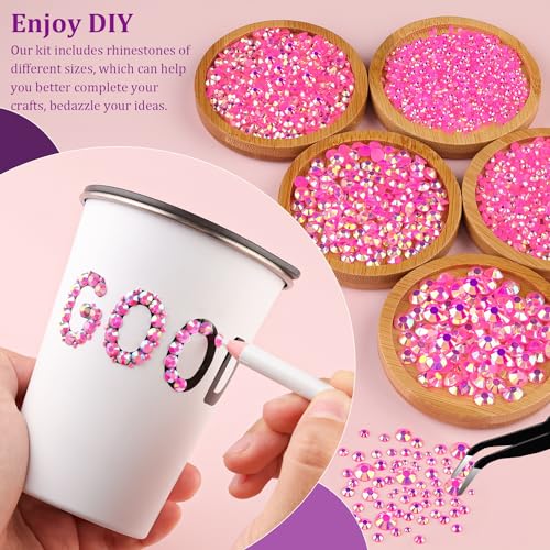 Pink AB Flatback Rhinestones Jewelry Crafting Kit with Glue, 2 Boxes & Tools